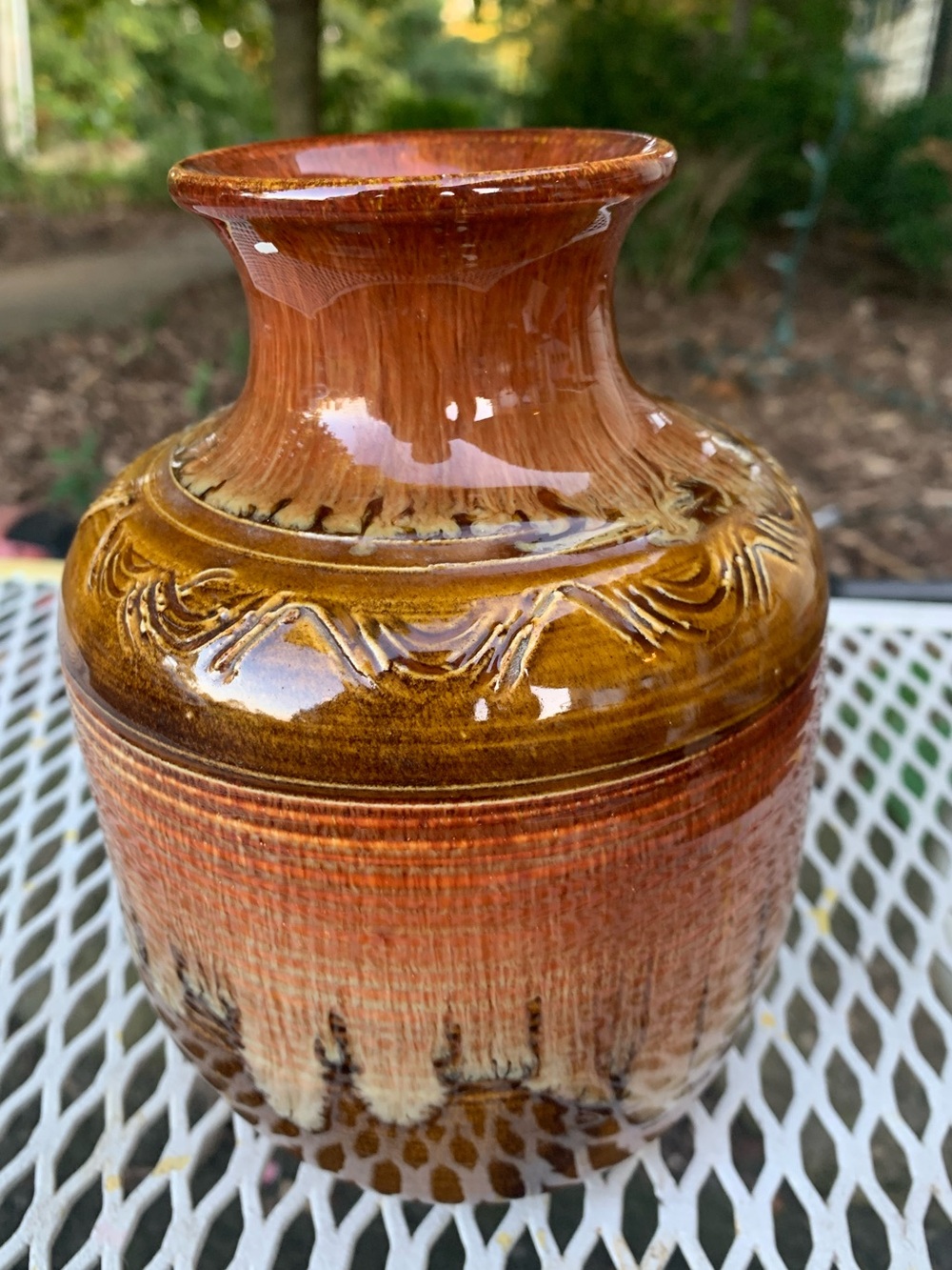 Vintage Earth Tones Ceramic Pottery Vase Signed Dryden Drip Glaze Studio Art
